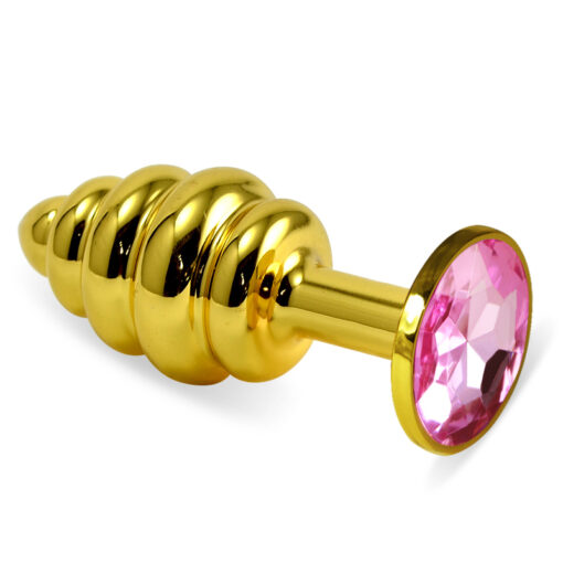 Rosebud Spiral Metal Anal Plug (Gold) Red-Blue or Pink